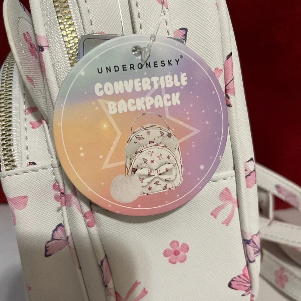 NWT Under One Sky Mini Butterfly Backpack with Bow & Pom Pom Charm